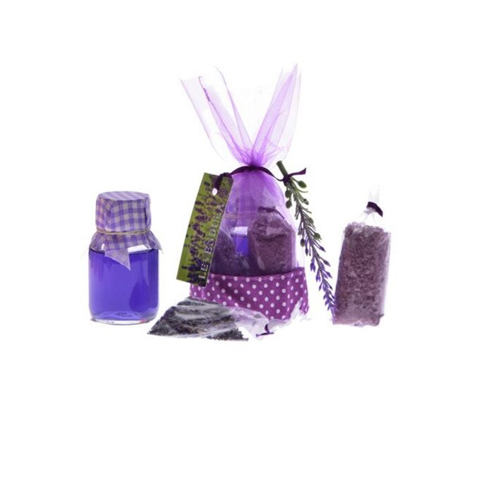Set 3 accesorii, Ulei de baie + Sare de baie + Floare, aroma Lavanda