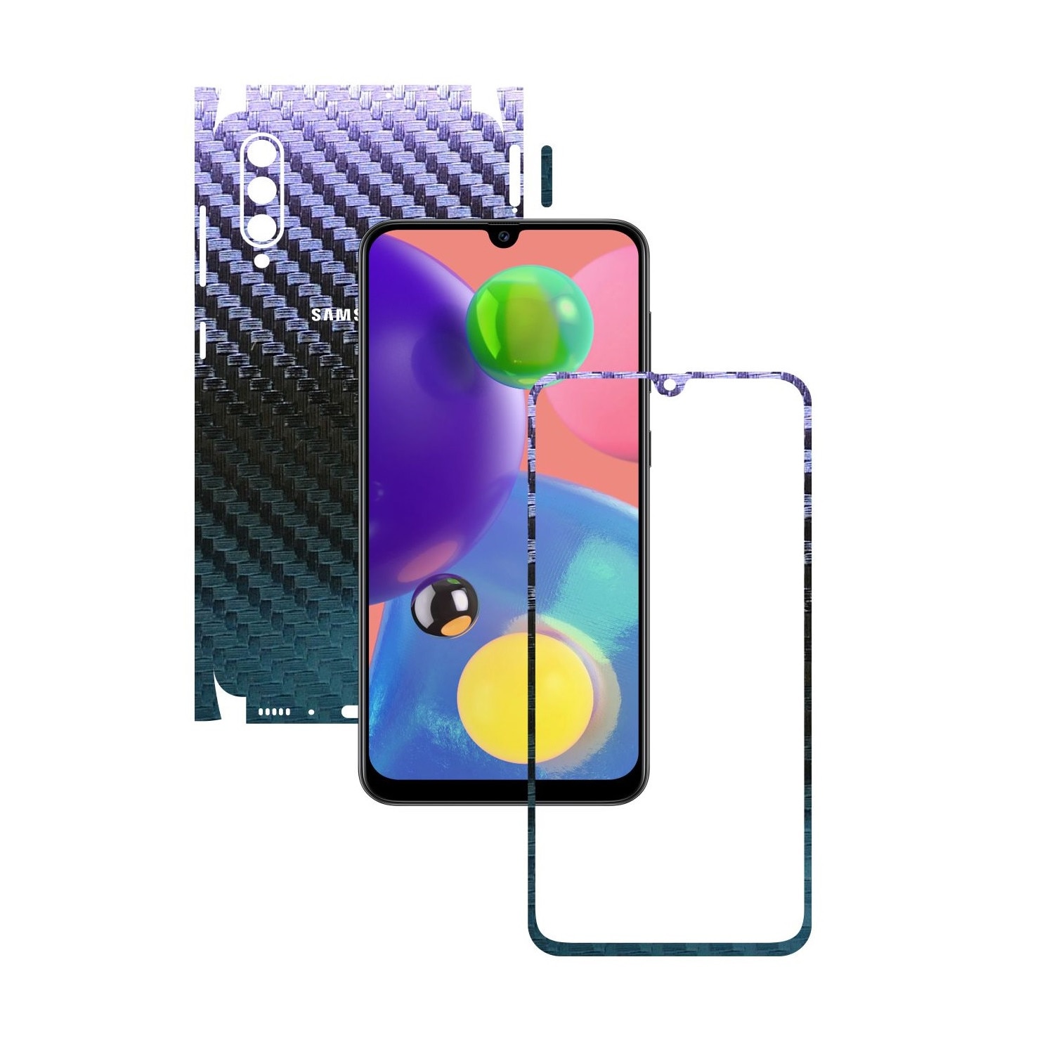 Folie Protectie Carbon Skinz pentru Samsung Galaxy A70s - Carbon Cameleon 360 Cut, Skin Adeziv Full Body Cover pentru Rama Ecran, Carcasa Spate si Laterale