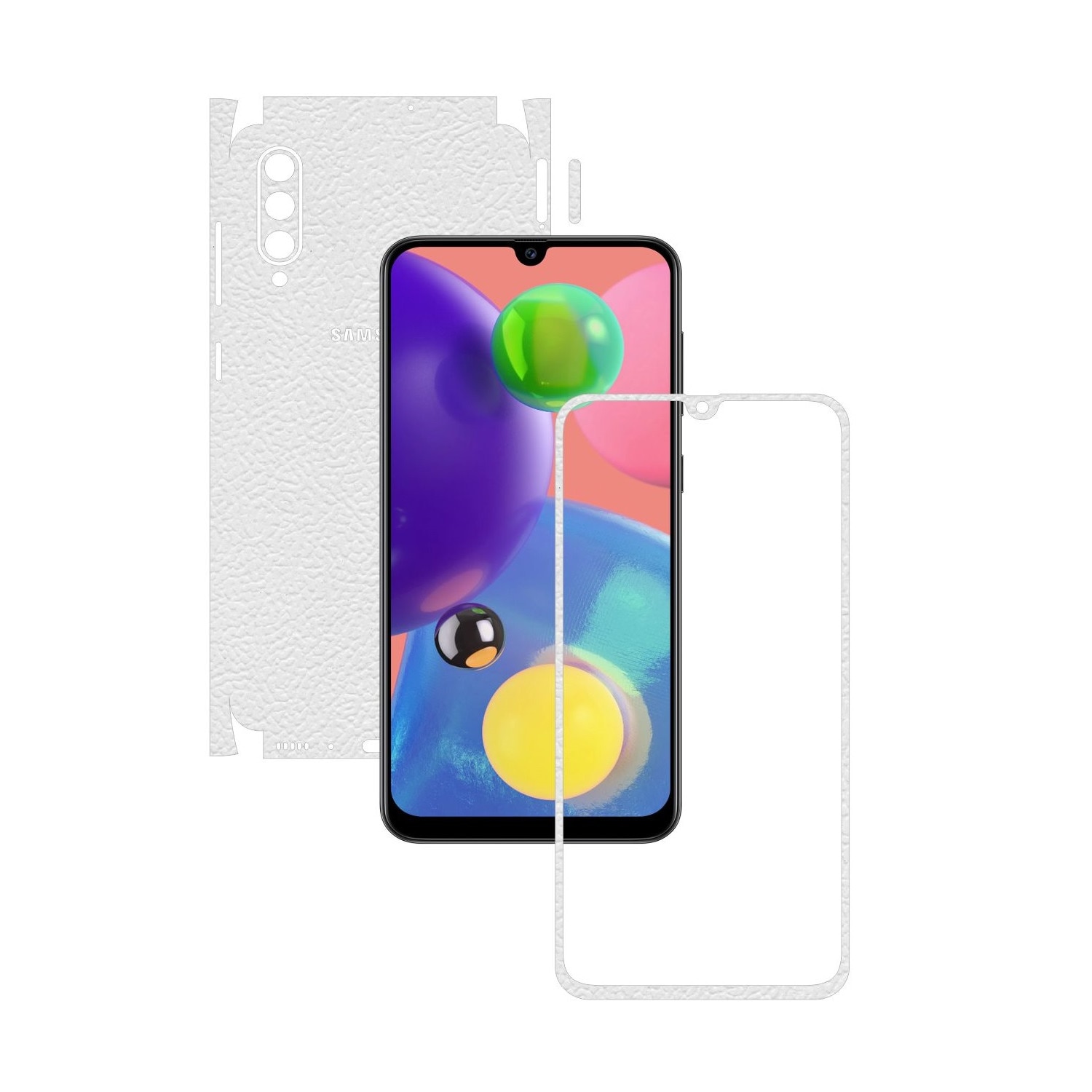 Folie Protectie Carbon Skinz pentru Samsung Galaxy A70s - Piele Alba 360 Cut, Skin Adeziv Full Body Cover pentru Rama Ecran, Carcasa Spate si Laterale