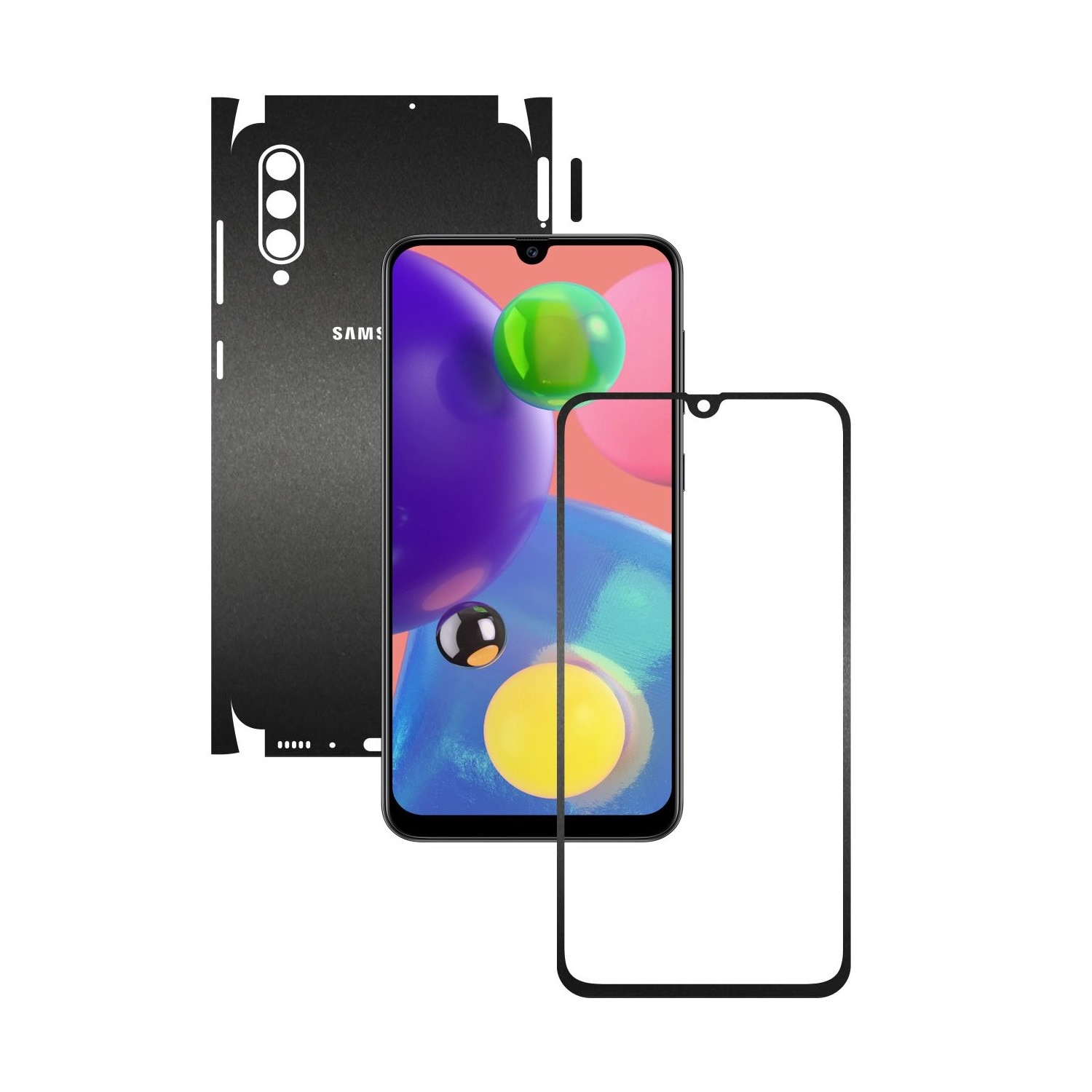 Folie Protectie Carbon Skinz pentru Samsung Galaxy A70s - Negru Mat 360 Cut, Skin Adeziv Full Body Cover pentru Rama Ecran, Carcasa Spate si Laterale