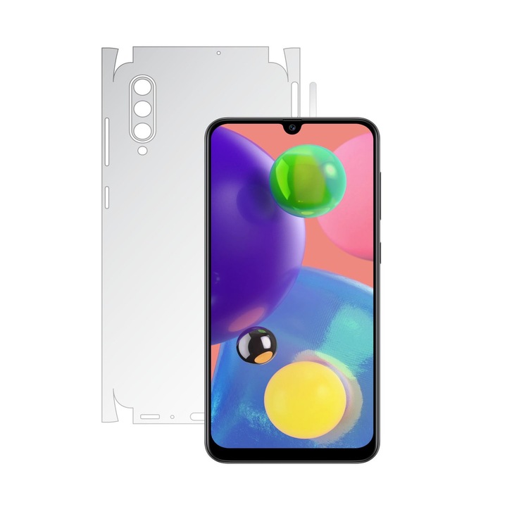 Skinz HD láthatatlan hátvédő fólia Samsung Galaxy A70s készülékhez – Ultra-átlátszó szilikonfólia 360 fokos vágásokkal a hát- és oldalburkolatokhoz, átlátszó, ragasztós bőr