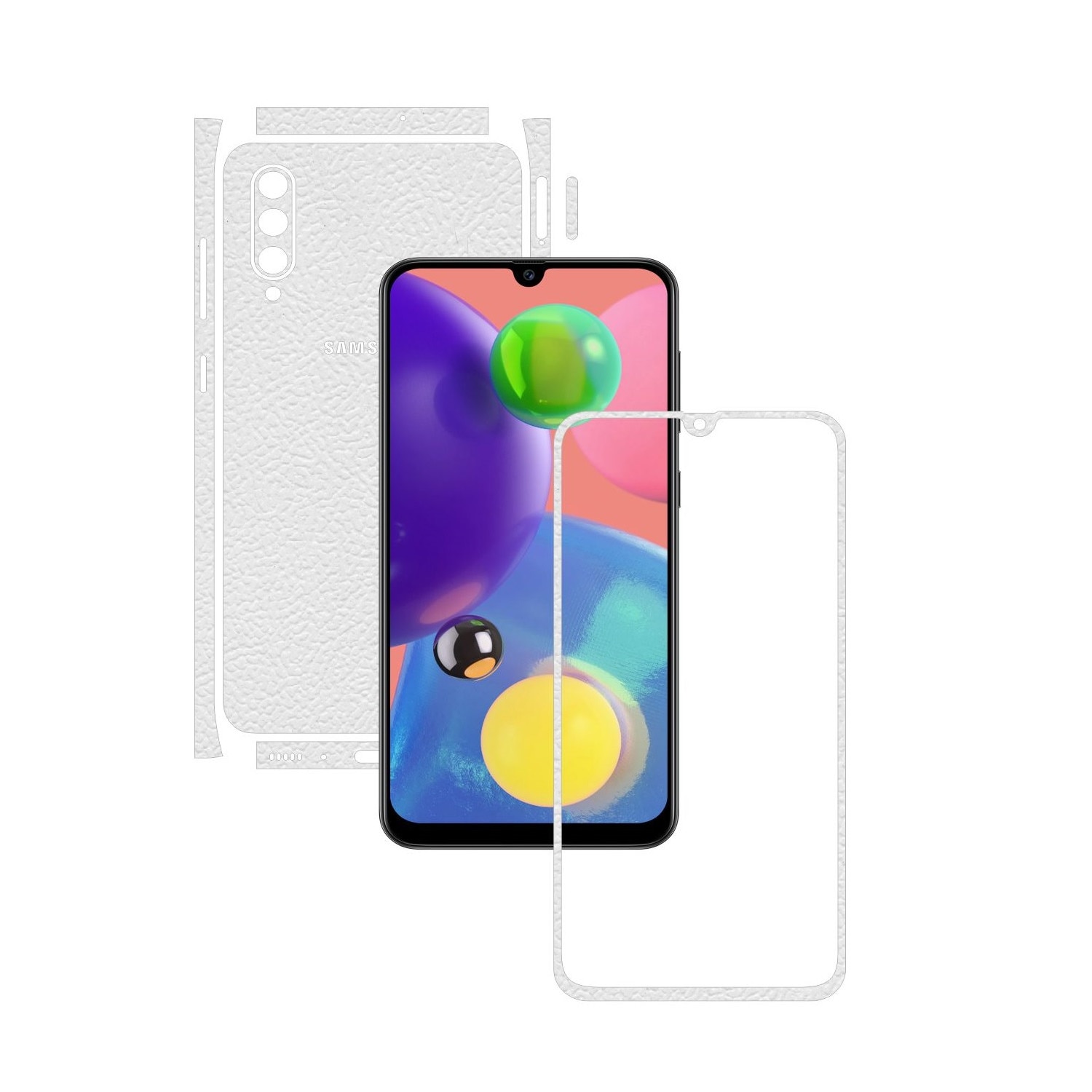 Folie Protectie Carbon Skinz pentru Samsung Galaxy A70s - Piele Alba Split Cut, Skin Adeziv Full Body Cover pentru Rama Ecran, Carcasa Spate si Laterale