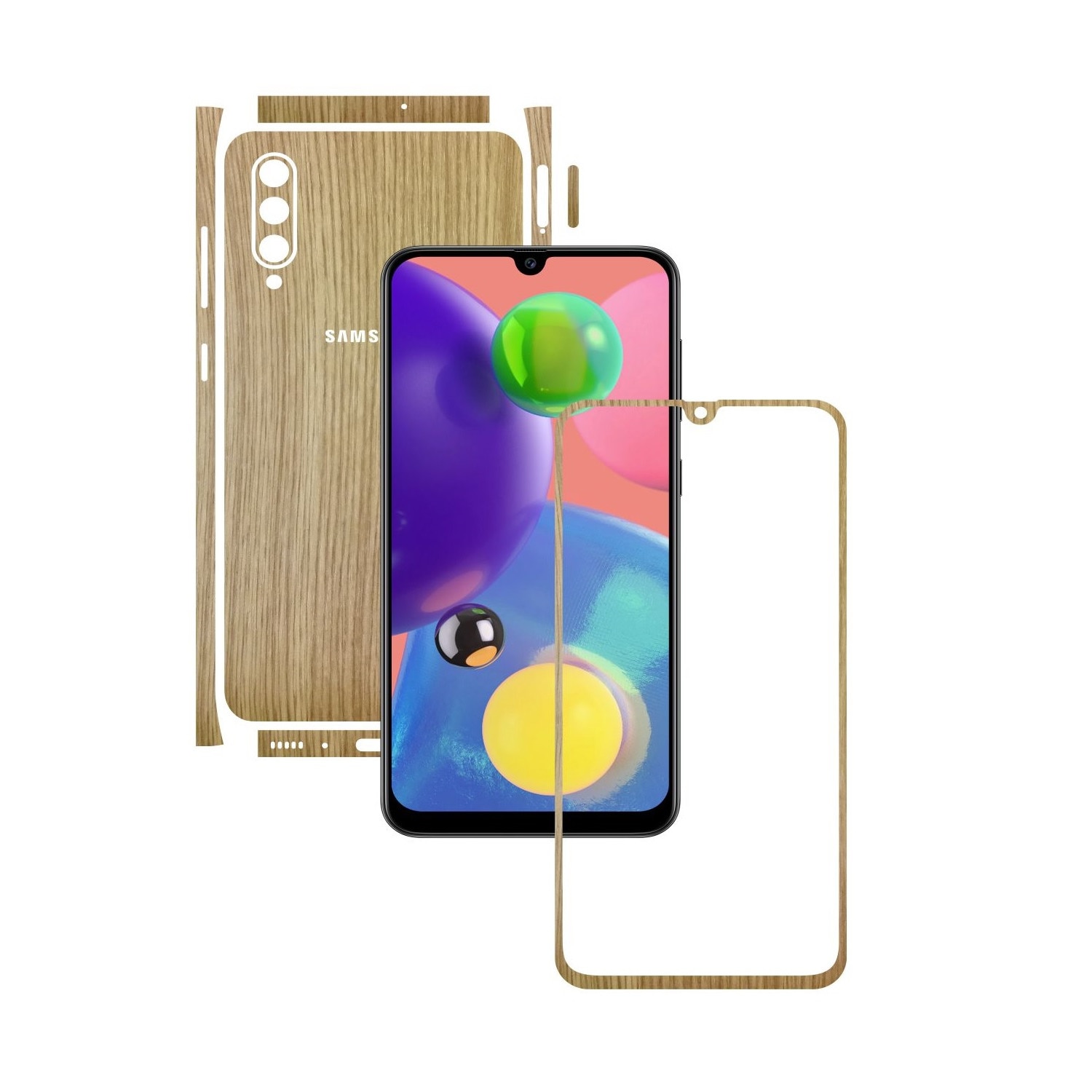 Folie Protectie Carbon Skinz pentru Samsung Galaxy A70s - Lemn Stejar Split Cut, Skin Adeziv Full Body Cover pentru Rama Ecran, Carcasa Spate si Laterale