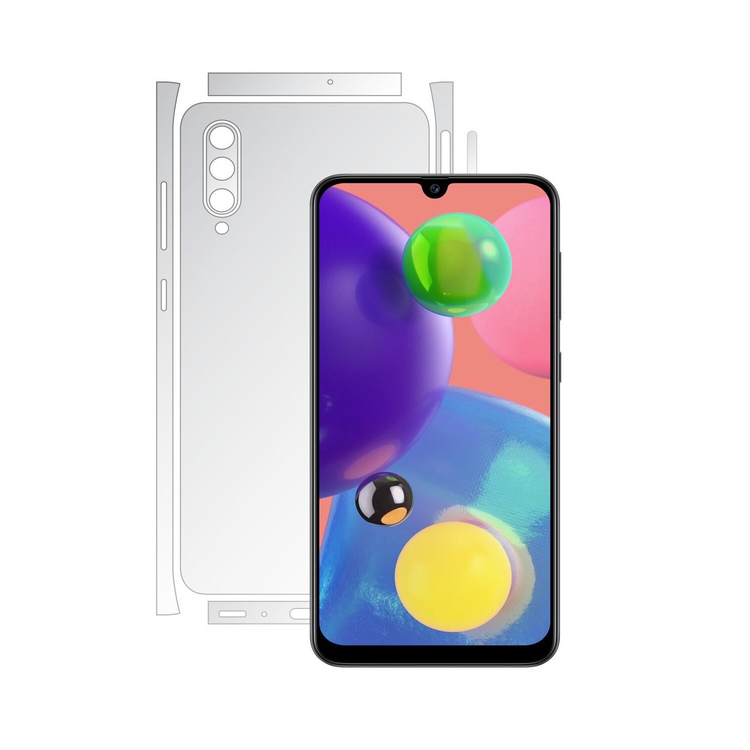 Folie Protectie Spate Invisible Skinz UHD AutoRegeneranta pentru Samsung Galaxy A70s - Folie Siliconica Ultra-Clear cu taiere Split Cut pentru Carcasa Spate si Laterale, Skin Adeziv Transparent
