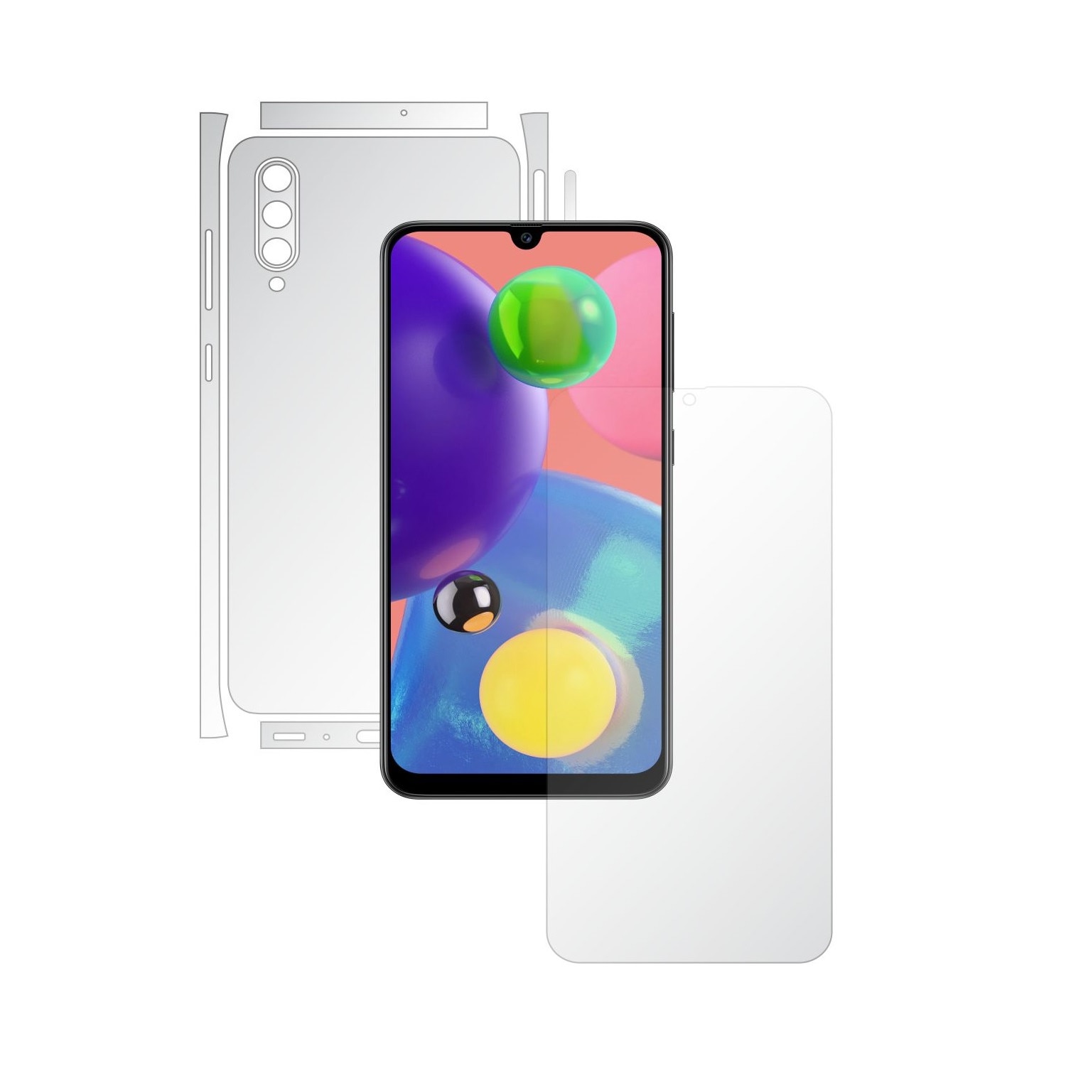 Folie Full Body Invisible Skinz HD pentru Samsung Galaxy A70s - Folie Protectie Siliconica Ultra-Clear cu taiere Split Cut pentru Ecran, Carcasa Spate si Laterale, Skin Adeziv Transparent
