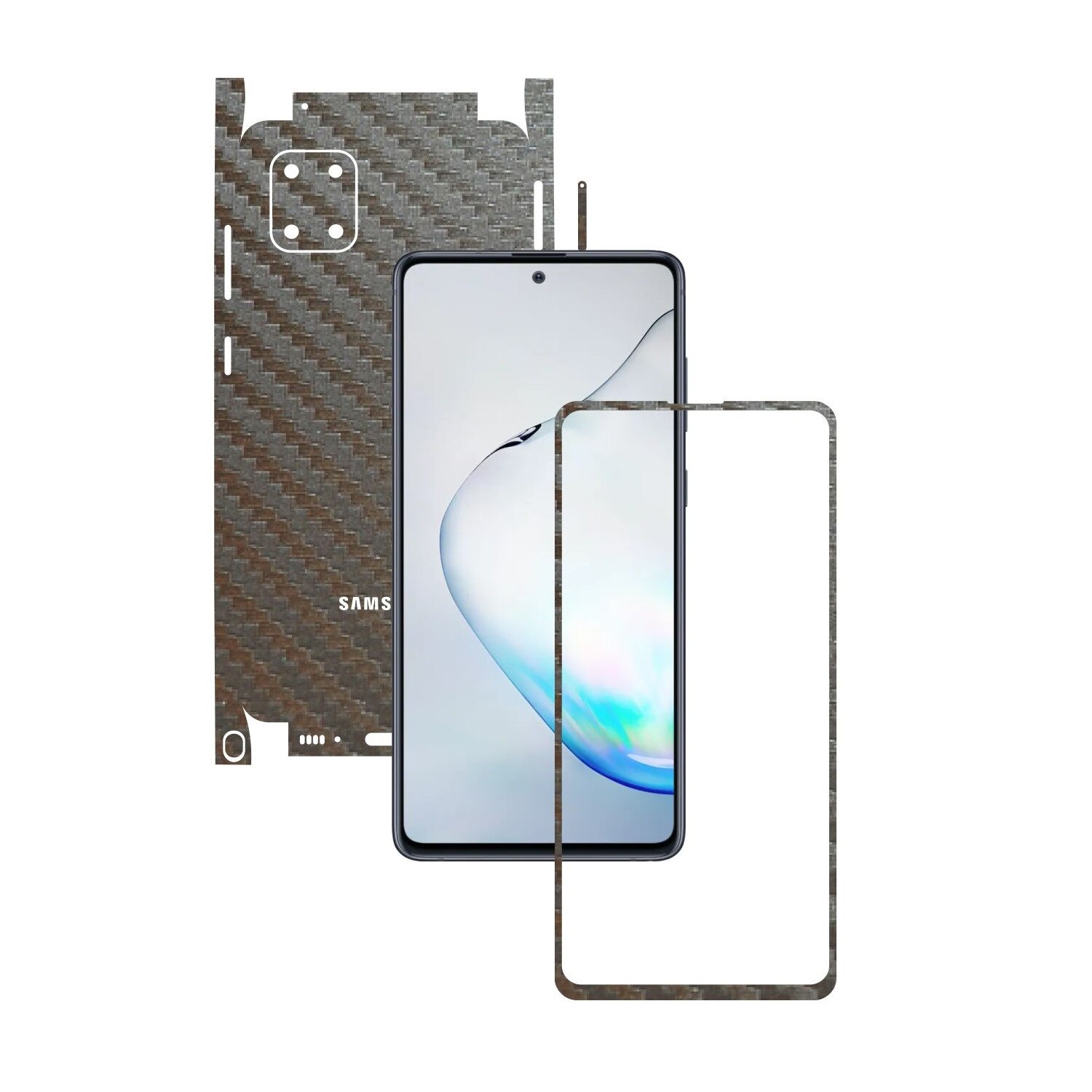 Folie Protectie Carbon Skinz pentru Samsung Galaxy Note10 Lite - Carbon Gri Argintiu 360 Cut, Skin Adeziv Full Body Cover pentru Rama Ecran, Carcasa Spate si Laterale