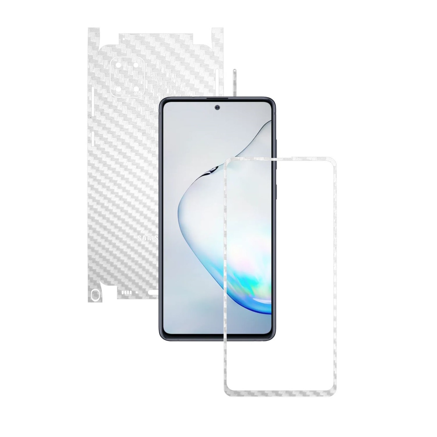 Folie Protectie Carbon Skinz pentru Samsung Galaxy Note10 Lite - Carbon Alb 360 Cut, Skin Adeziv Full Body Cover pentru Rama Ecran, Carcasa Spate si Laterale