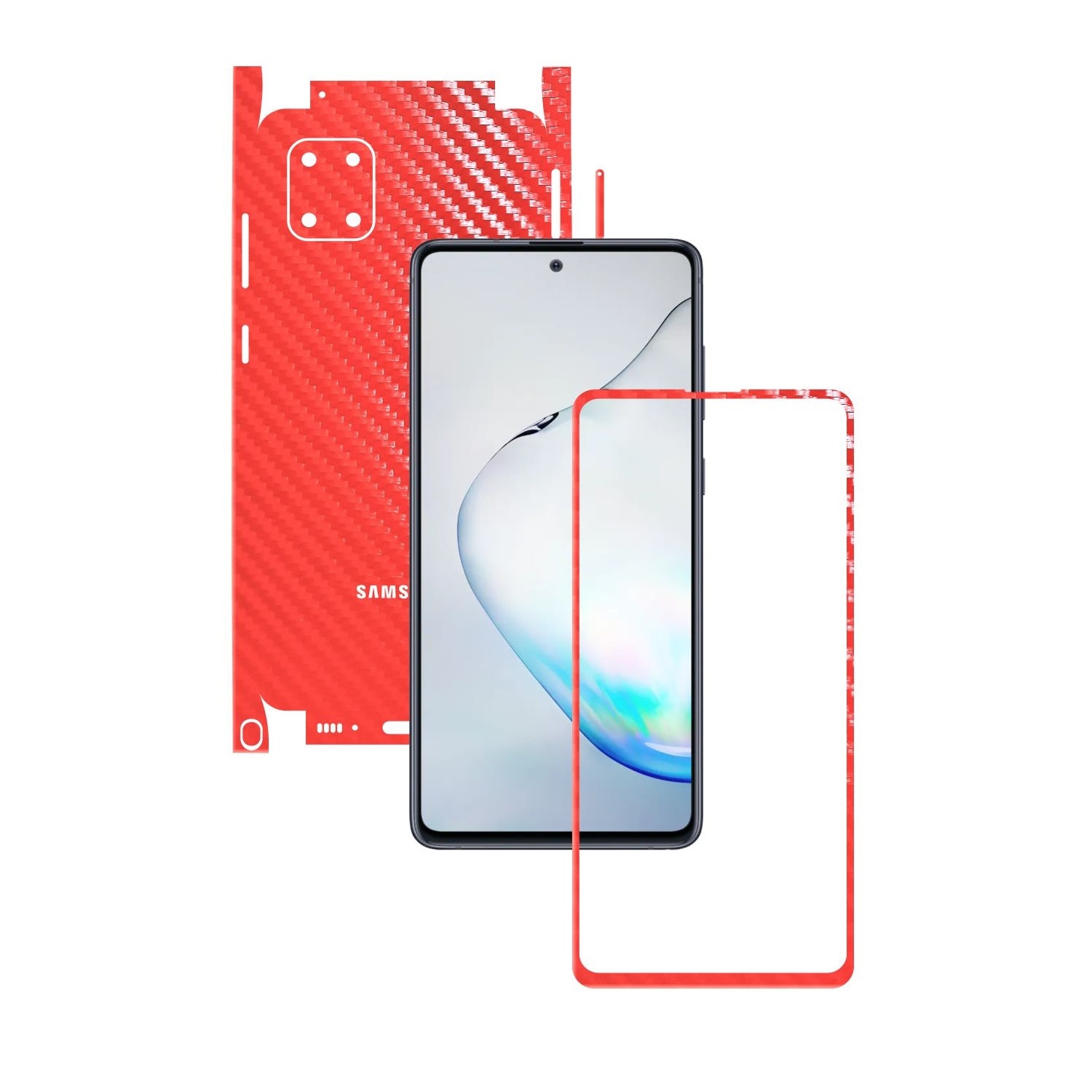 Folie Protectie Carbon Skinz pentru Samsung Galaxy Note10 Lite - Carbon Rosu 360 Cut, Skin Adeziv Full Body Cover pentru Rama Ecran, Carcasa Spate si Laterale