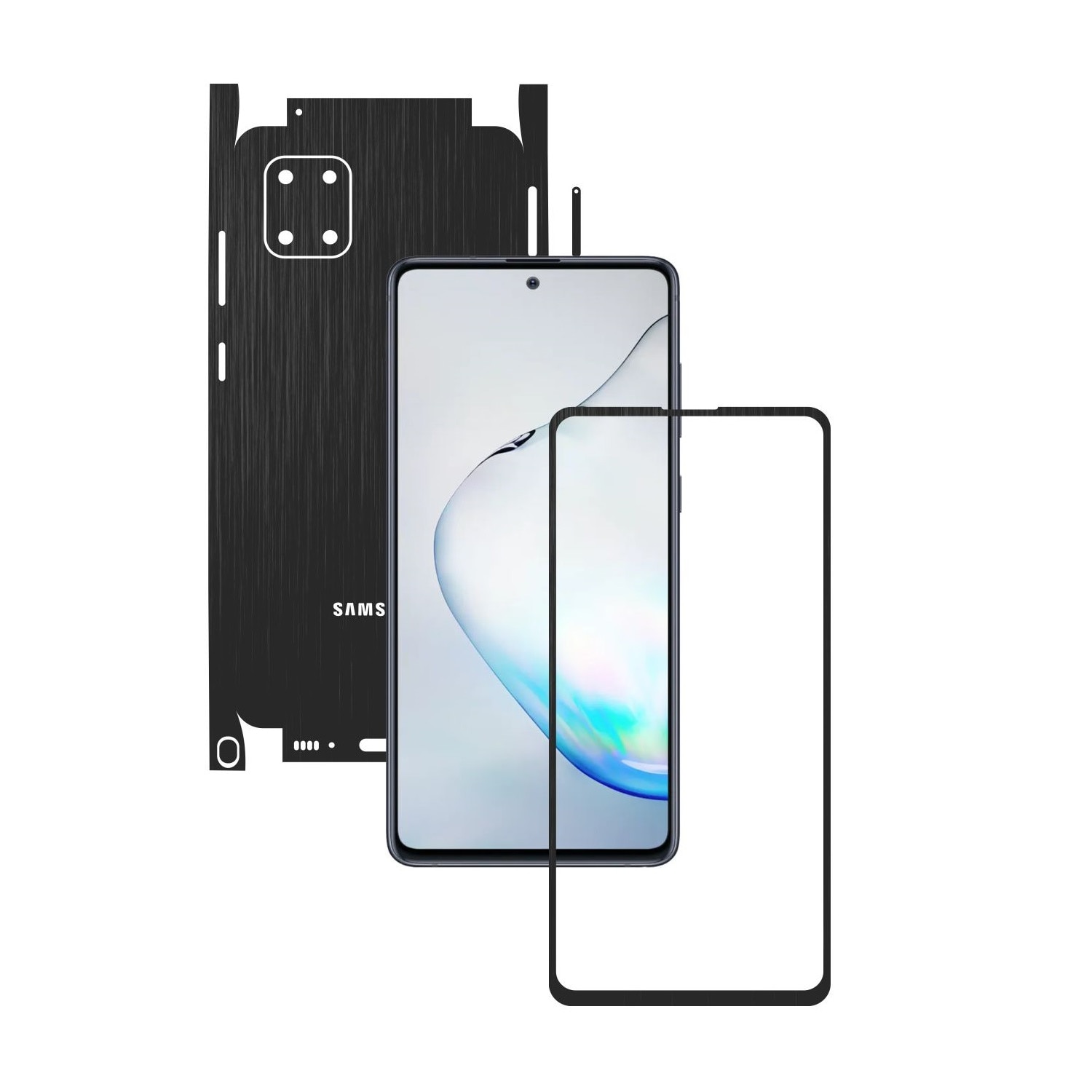 Folie Protectie Carbon Skinz pentru Samsung Galaxy Note10 Lite - Brushed Negru 360 Cut, Skin Adeziv Full Body Cover pentru Rama Ecran, Carcasa Spate si Laterale