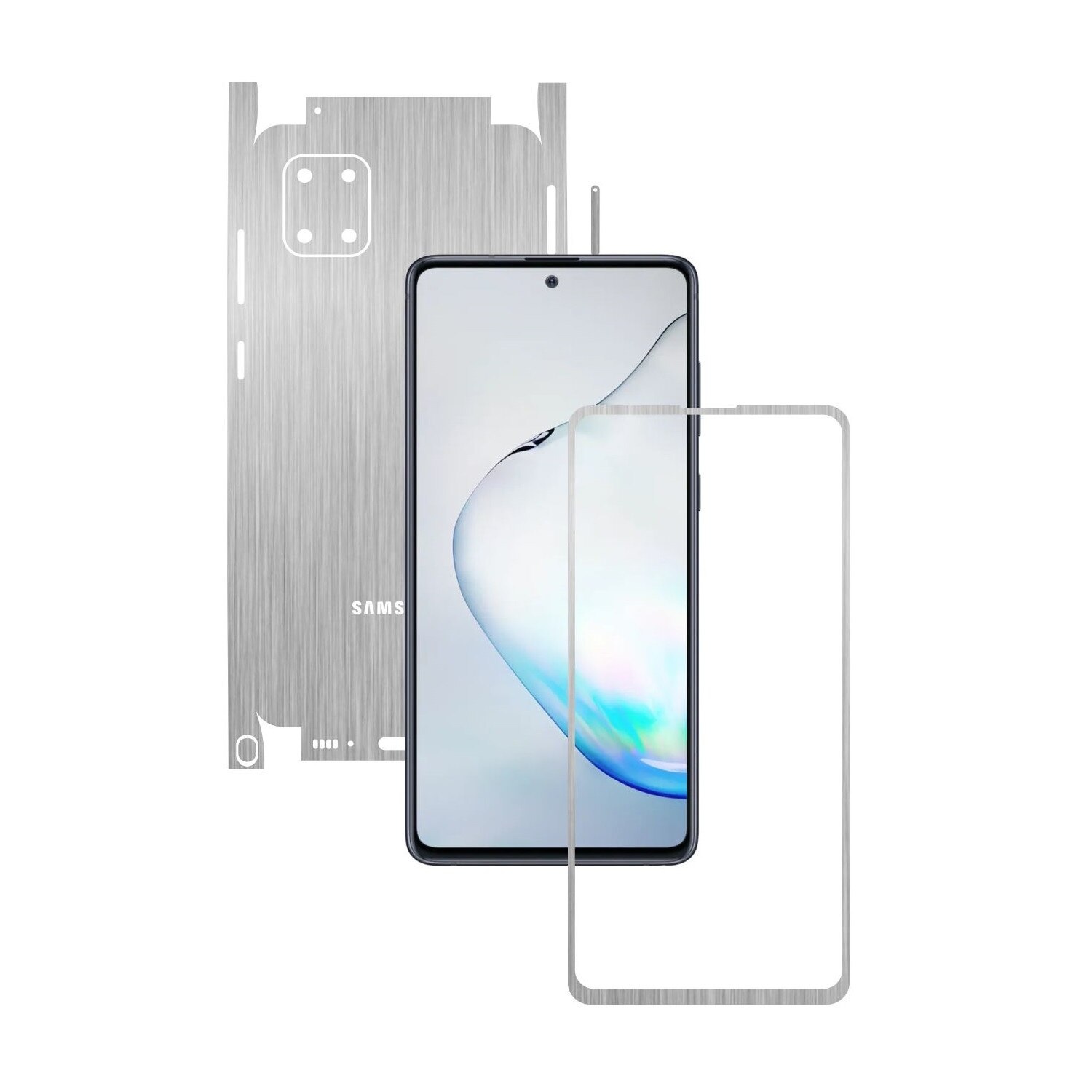 Folie Protectie Carbon Skinz pentru Samsung Galaxy Note10 Lite - Brushed Argintiu 360 Cut, Skin Adeziv Full Body Cover pentru Rama Ecran, Carcasa Spate si Laterale