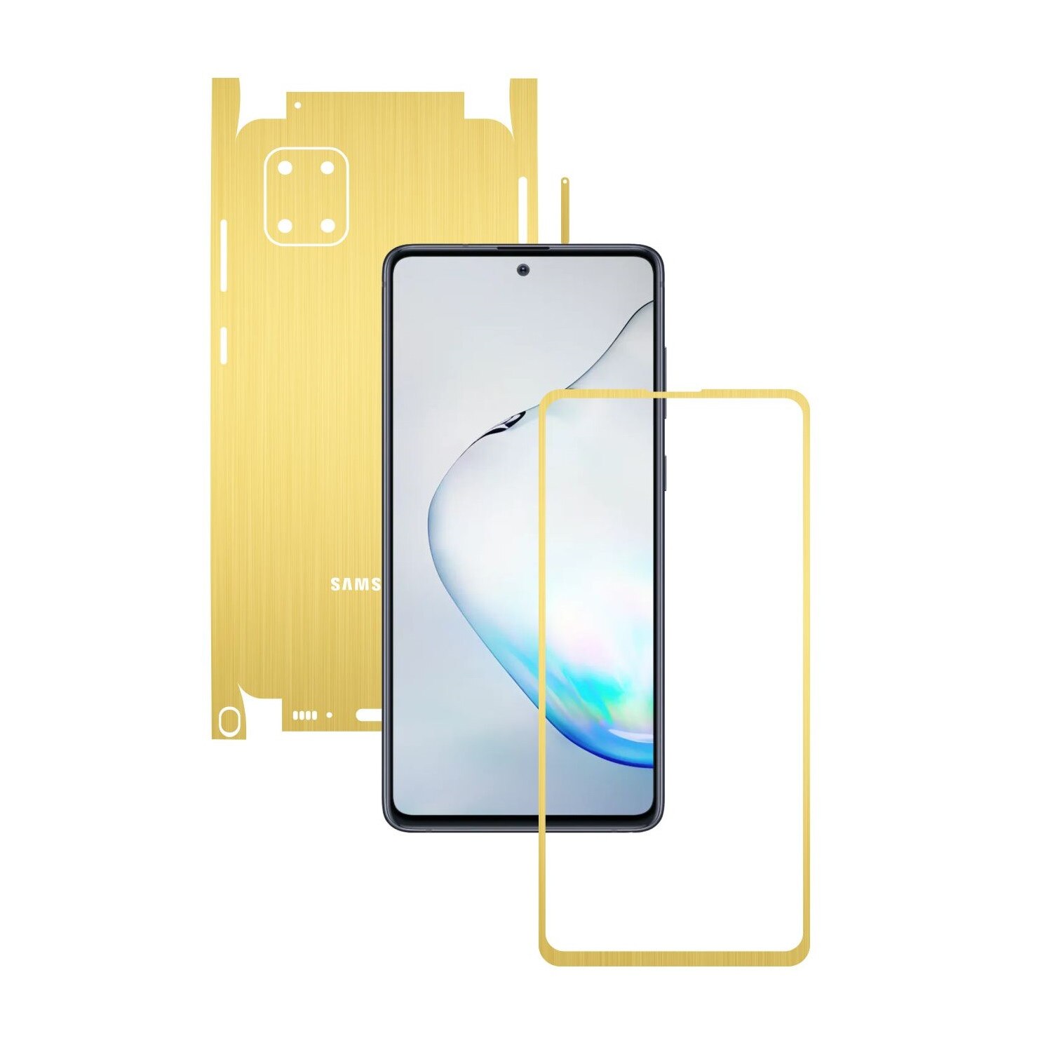 Folie Protectie Carbon Skinz pentru Samsung Galaxy Note10 Lite - Brushed Auriu 360 Cut, Skin Adeziv Full Body Cover pentru Rama Ecran, Carcasa Spate si Laterale