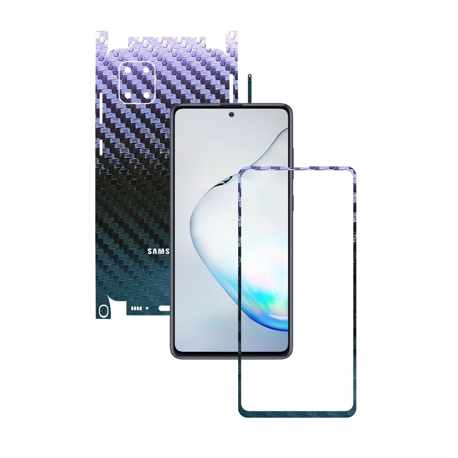 Folie Protectie Carbon Skinz pentru Samsung Galaxy Note10 Lite - Carbon Cameleon 360 Cut, Skin Adeziv Full Body Cover pentru Rama Ecran, Carcasa Spate si Laterale