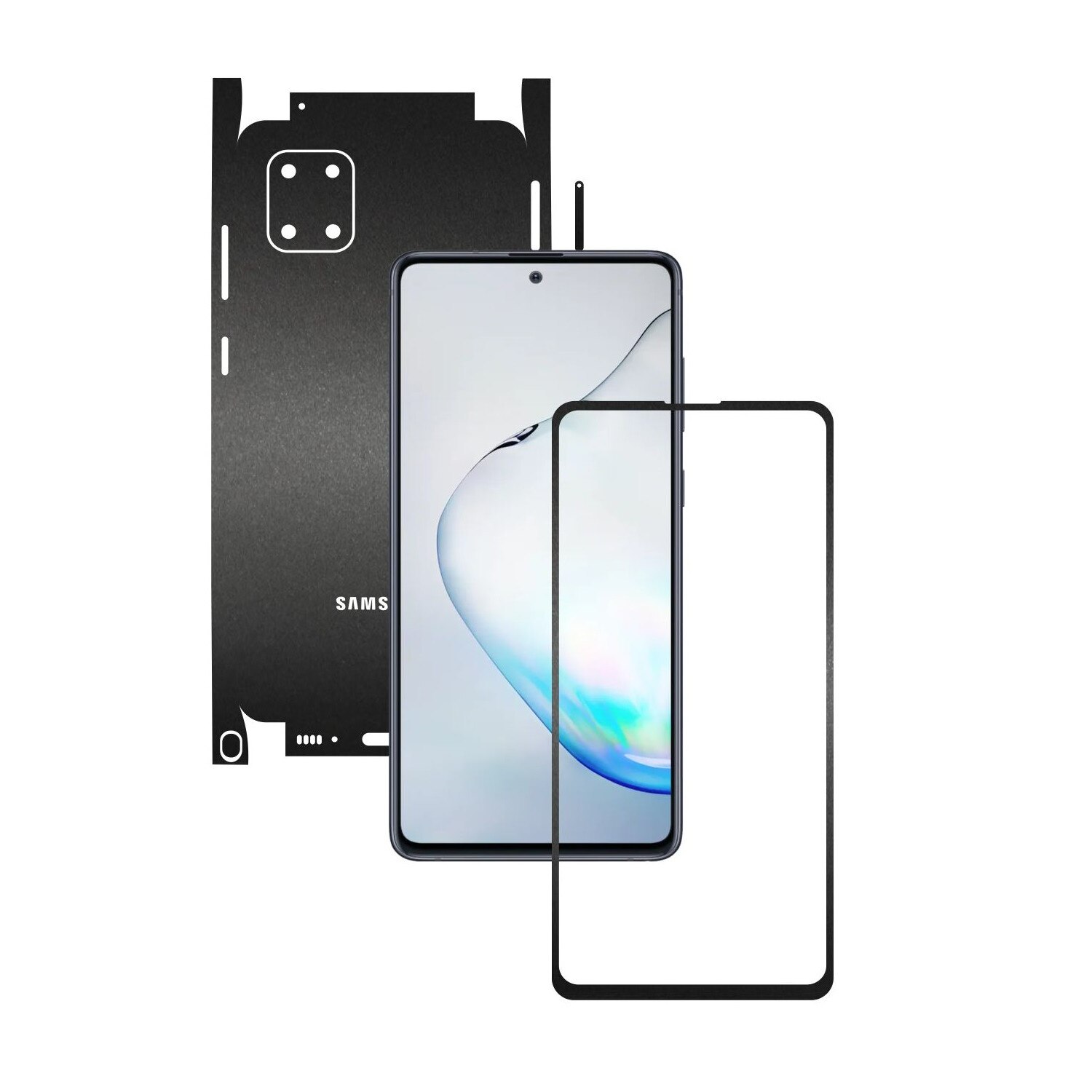 Folie Protectie Carbon Skinz pentru Samsung Galaxy Note10 Lite - Negru Mat 360 Cut, Skin Adeziv Full Body Cover pentru Rama Ecran, Carcasa Spate si Laterale