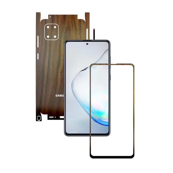 Folie Protectie Carbon Skinz pentru Samsung Galaxy Note10 Lite - Lemn Nuc 360 Cut, Skin Adeziv Full Body Cover pentru Rama Ecran, Carcasa Spate si Laterale