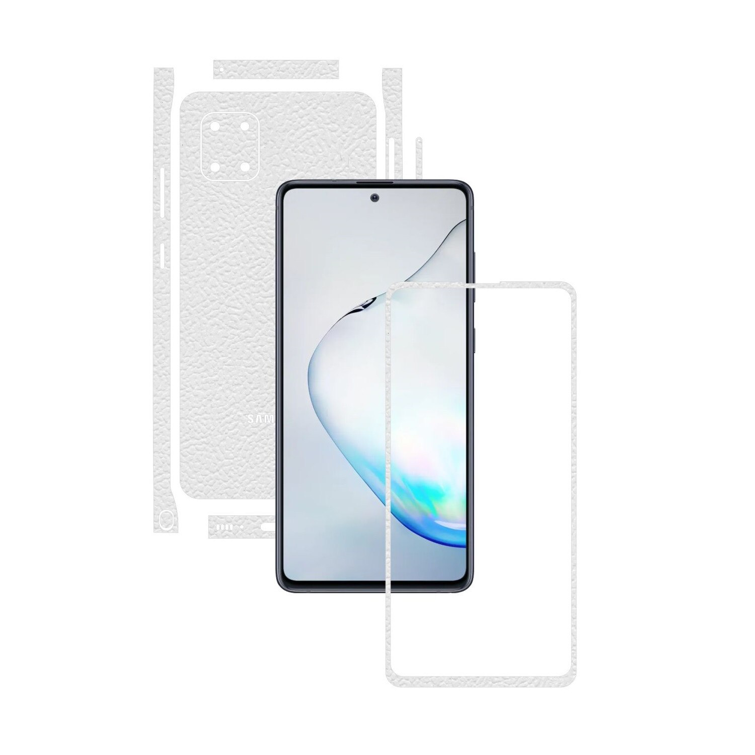 Folie Protectie Carbon Skinz pentru Samsung Galaxy Note10 Lite - Piele Alba Split Cut, Skin Adeziv Full Body Cover pentru Rama Ecran, Carcasa Spate si Laterale