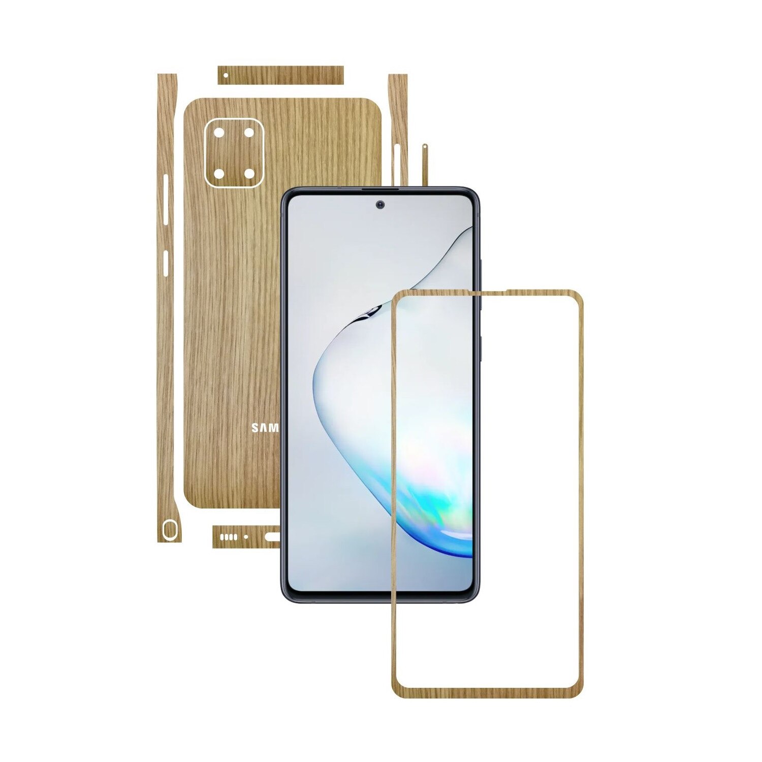 Folie Protectie Carbon Skinz pentru Samsung Galaxy Note10 Lite - Lemn Stejar Split Cut, Skin Adeziv Full Body Cover pentru Rama Ecran, Carcasa Spate si Laterale