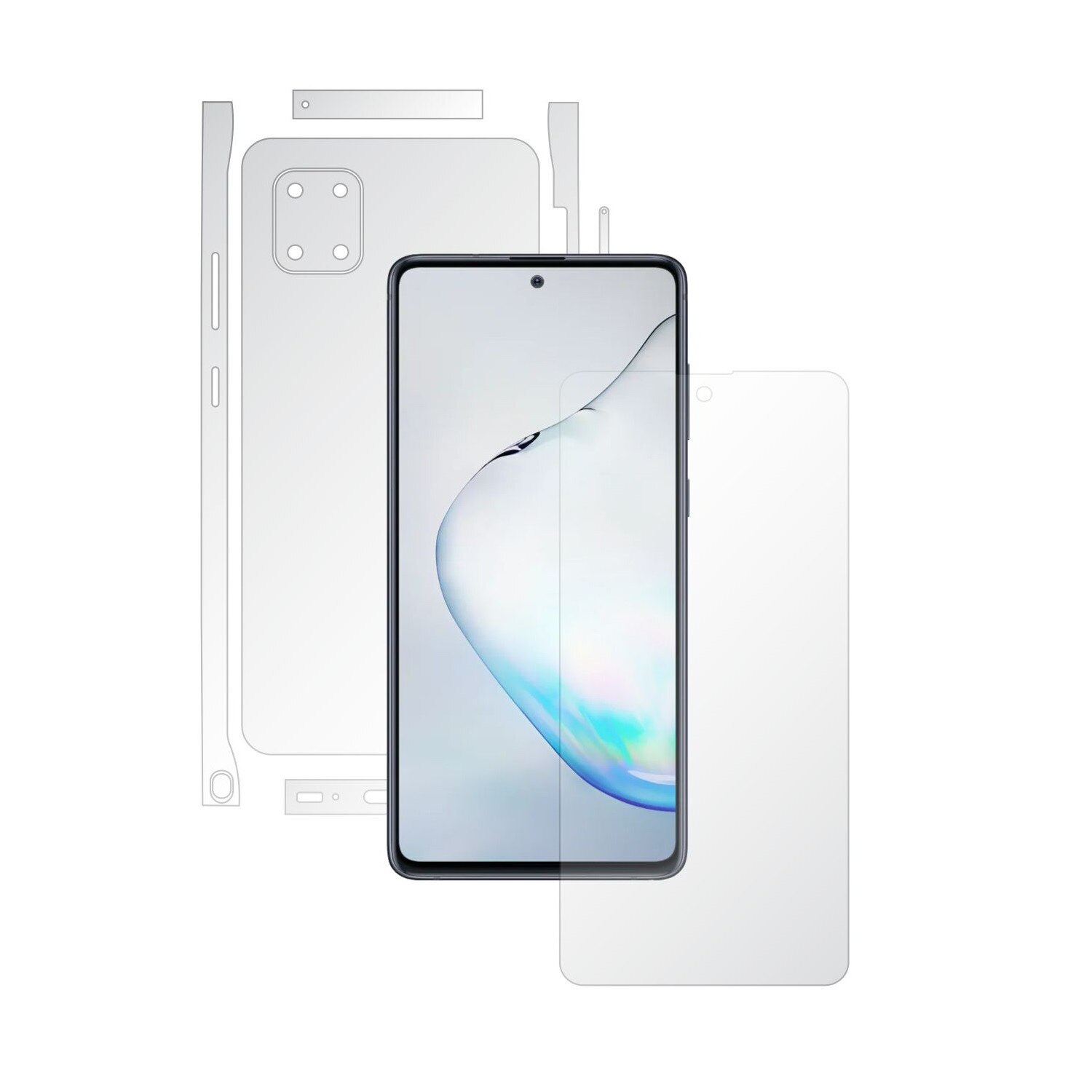 Folie Full Body Invisible Skinz HD pentru Samsung Galaxy Note10 Lite - Folie Protectie Siliconica Ultra-Clear cu taiere Split Cut pentru Ecran, Carcasa Spate si Laterale, Skin Adeziv Transparent