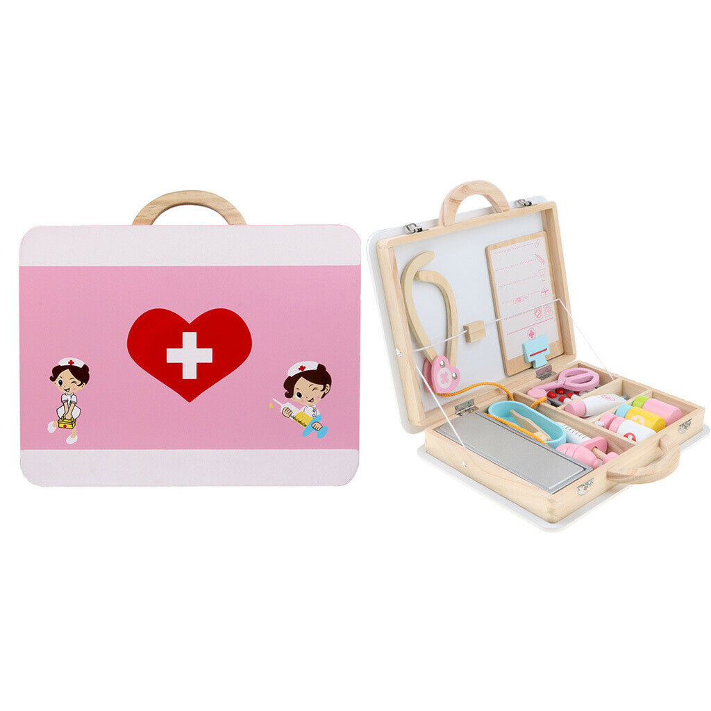Trusa Micului Doctor, AKU Toys, 16 Accesorii medicale, Jucarie ecologica din Lemn pentru fete si baieti, AK8069