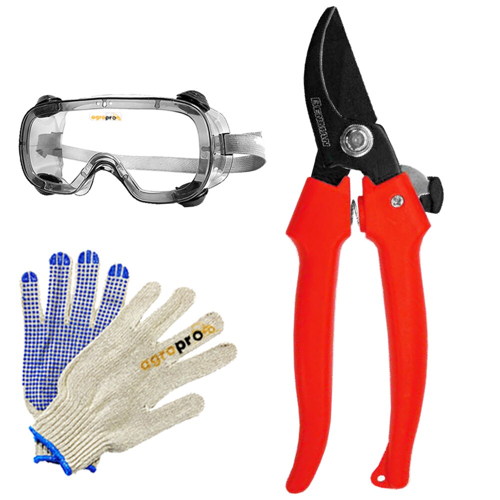 Set Foarfeca tip Bypass, profesionala, BENMAN, 77113, otel SK5, diametru taiere 17 mm, lungime 180 mm, set protectie AgroPro