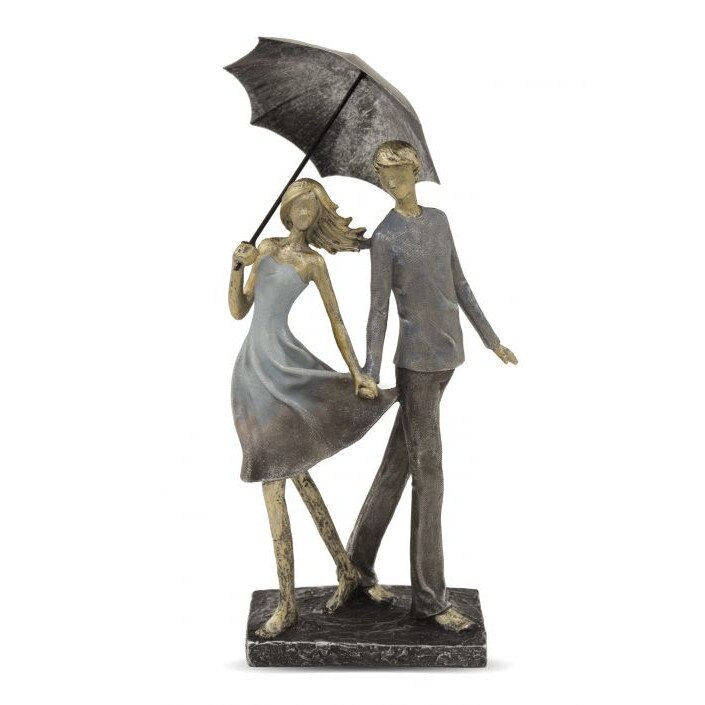 Figurina cuplu cu umbrela, gri, 37x16.5x14 cm