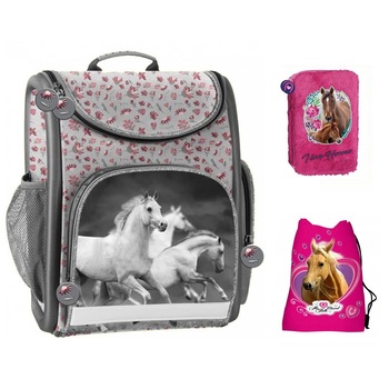 Set ghiozdan scoala, Cal, sac pentru pantofi, penar multicolor Set ghiozdan scoala, Cal, sac pentru pantofi, penar multicolor