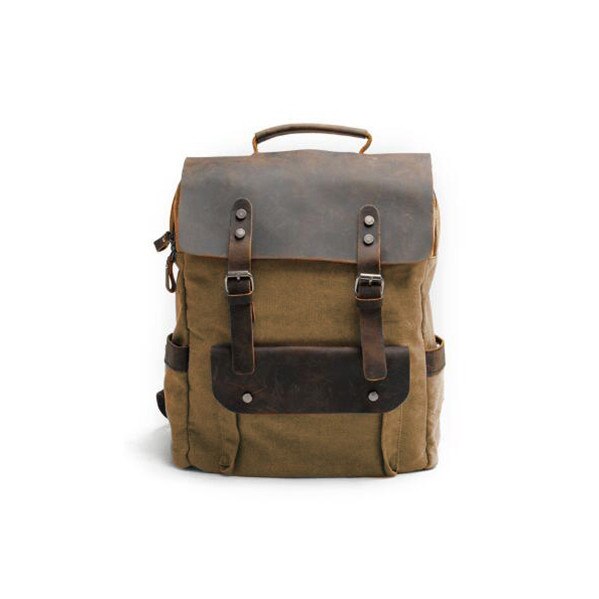 Ghiozdan din piele naturala si material textil URBAN BAG Otto Khaki