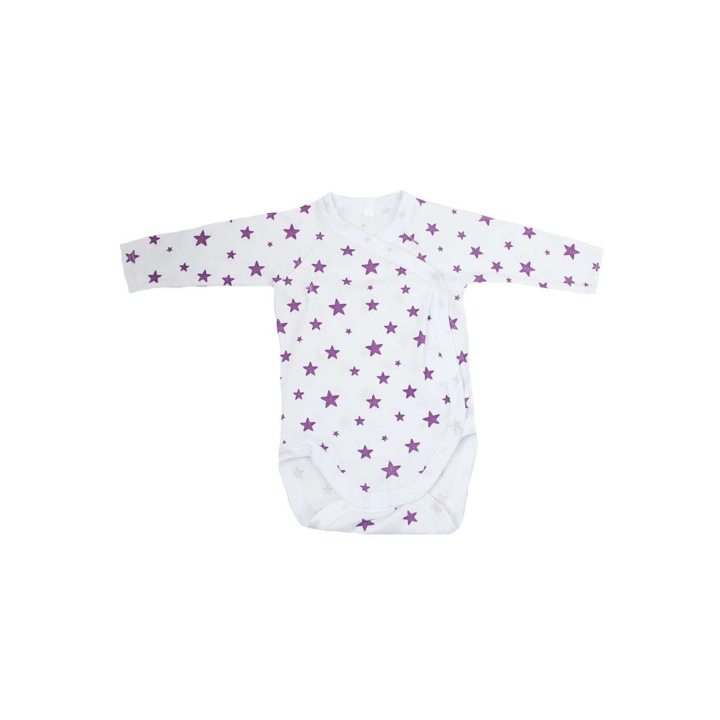 Body maneca lunga, alb cu stelute mov