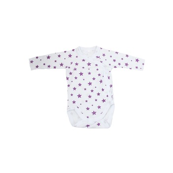 Body maneca lunga, alb cu stelute mov Body maneca lunga, alb cu stelute mov