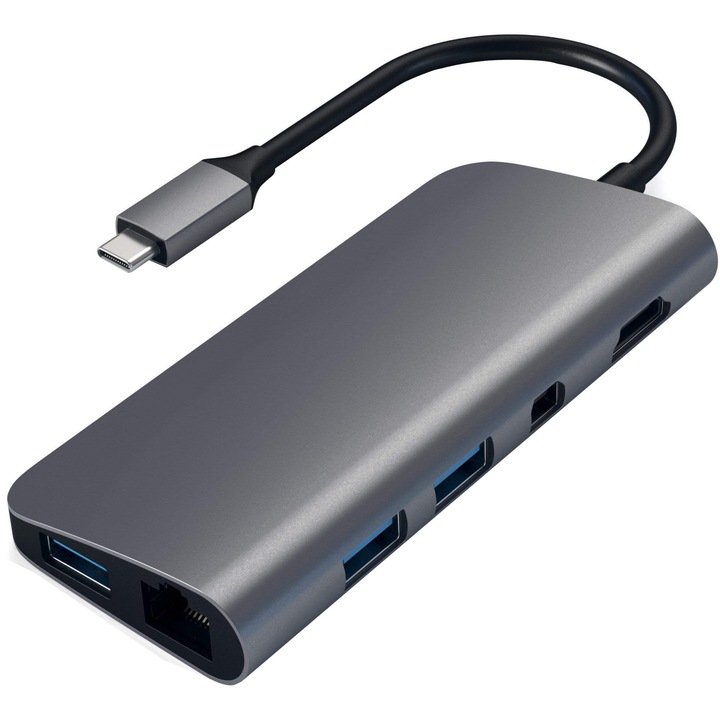 Адаптер Satechi HDMI 4K, 1x USB-C, Ethernet, 1x USB 3.0, MicroSD,MiniDP, Space Gray