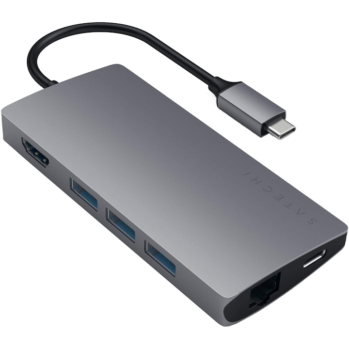 Satechi Aluminium Type-C Multi-Port Adapter, HDMI 4K, 3x USB 3.0, MicroSD, Ethernet V2, Űrszürke