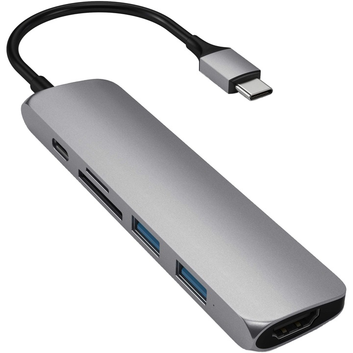 Адаптер Satechi TYPE-C Slim Multimedia Adapter V2, Space Gray