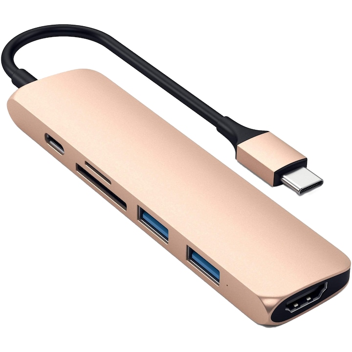 Адаптер Satechi TYPE-C Slim Multimedia Adapter V2, Gold