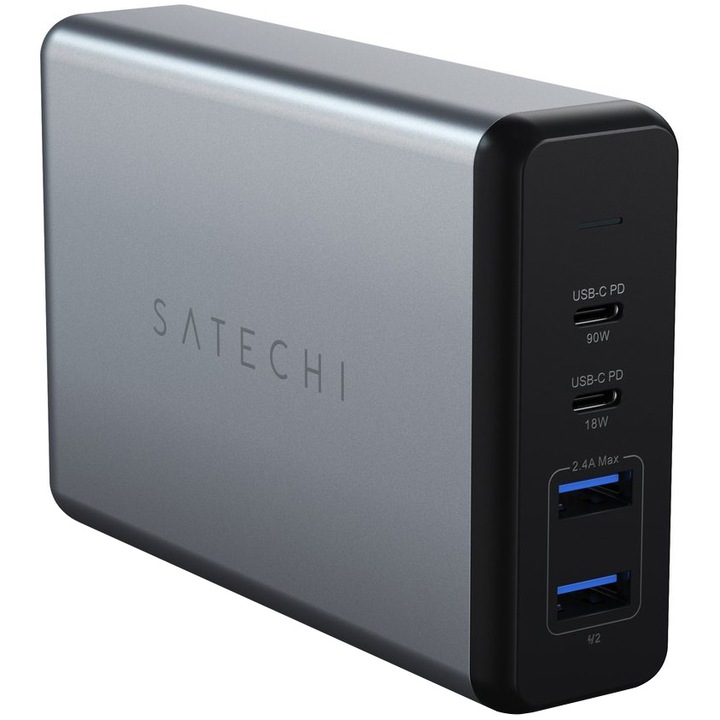 Incarcator USB-C Satechi 108W, MultiPort Travel,1x USB-C PD, 2x USB3.0, 1xQualcomm 3.0, Gri spatial