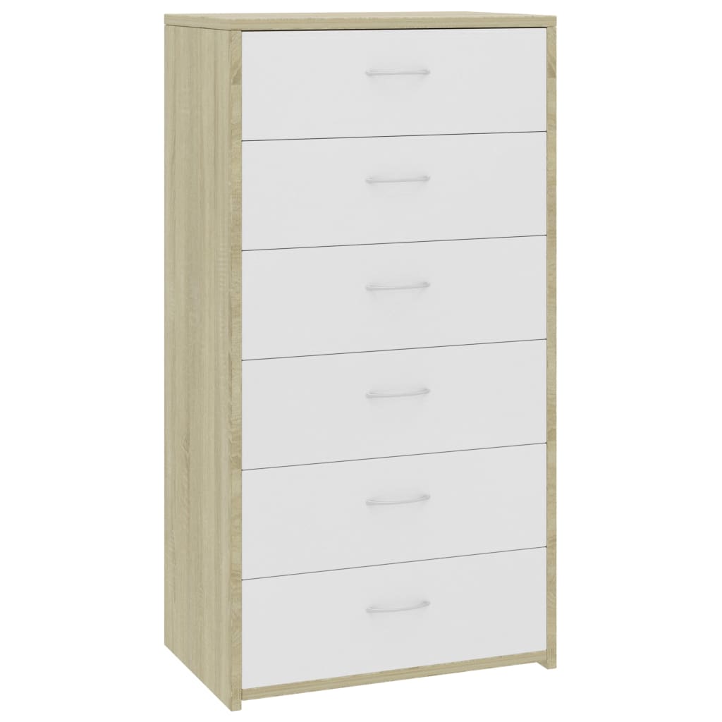 Comoda 7 sertare, vidaXL, PAL, 50 x 34 x 96 cm, Alb/Maro