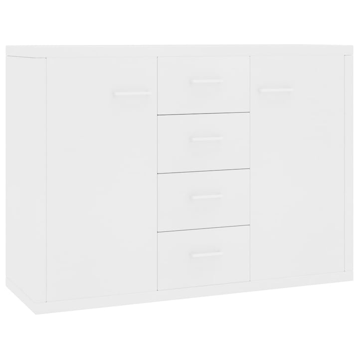 vidaXL fehér forgácslap tálalószekrény 4 fiókkal és 2 ajtóval, 88 x 30 x 65 cm