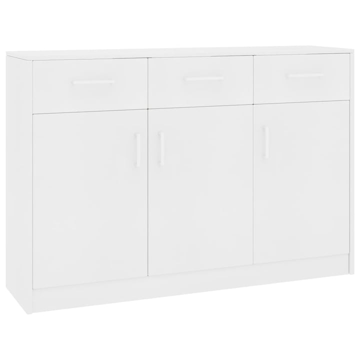 vidaXL fehér forgácslap tálalószekrény 3 fiókkal és 3 ajtóval, 110 x 30 x 75 cm