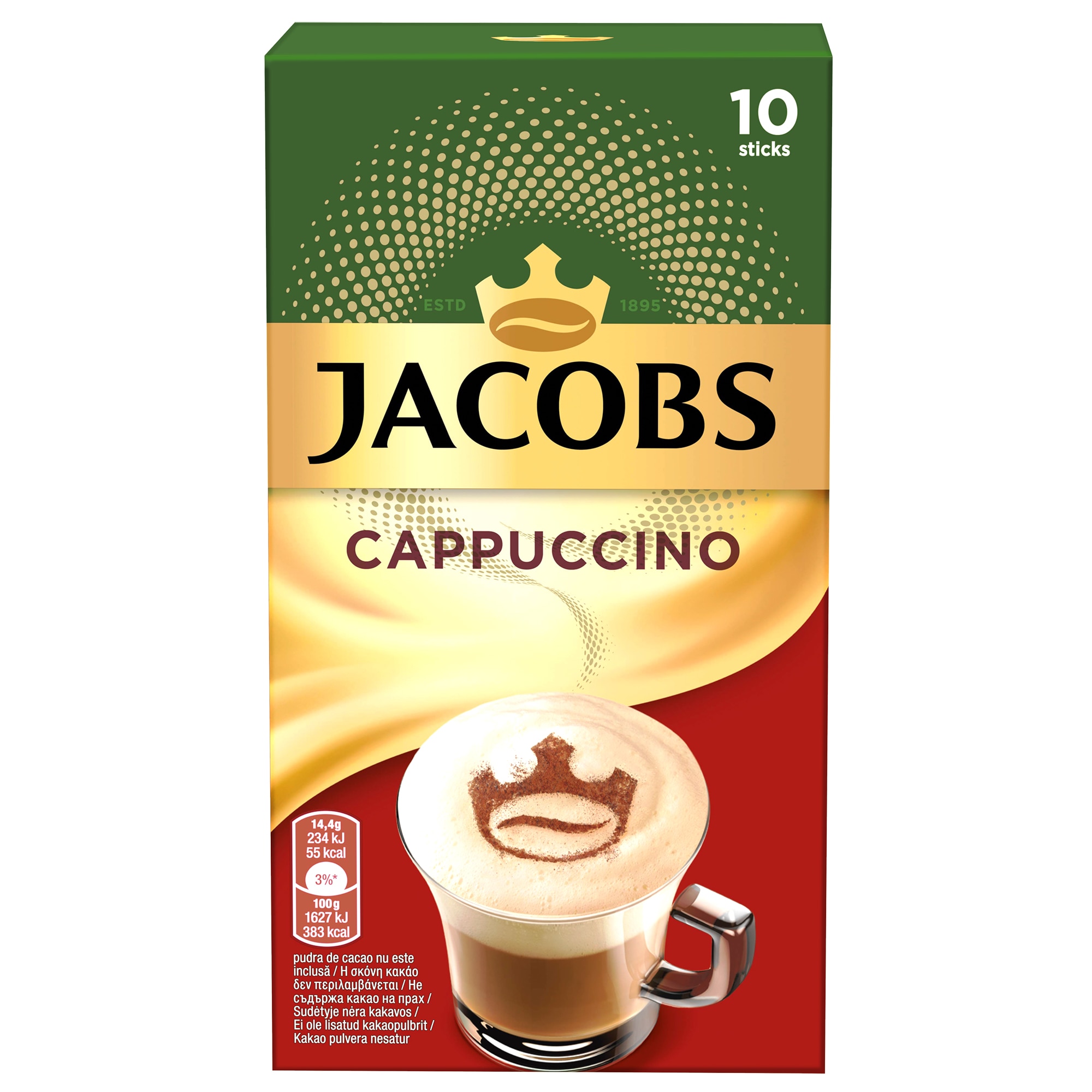 Cafea solubila Jacobs Cappuccino Original, 10 plicuri, 14.4 gr.