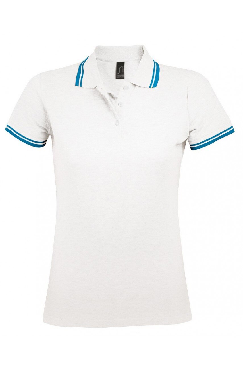 Tricou polo femei, bumbac, Sol's Pasadena, Alb/Turcoaz