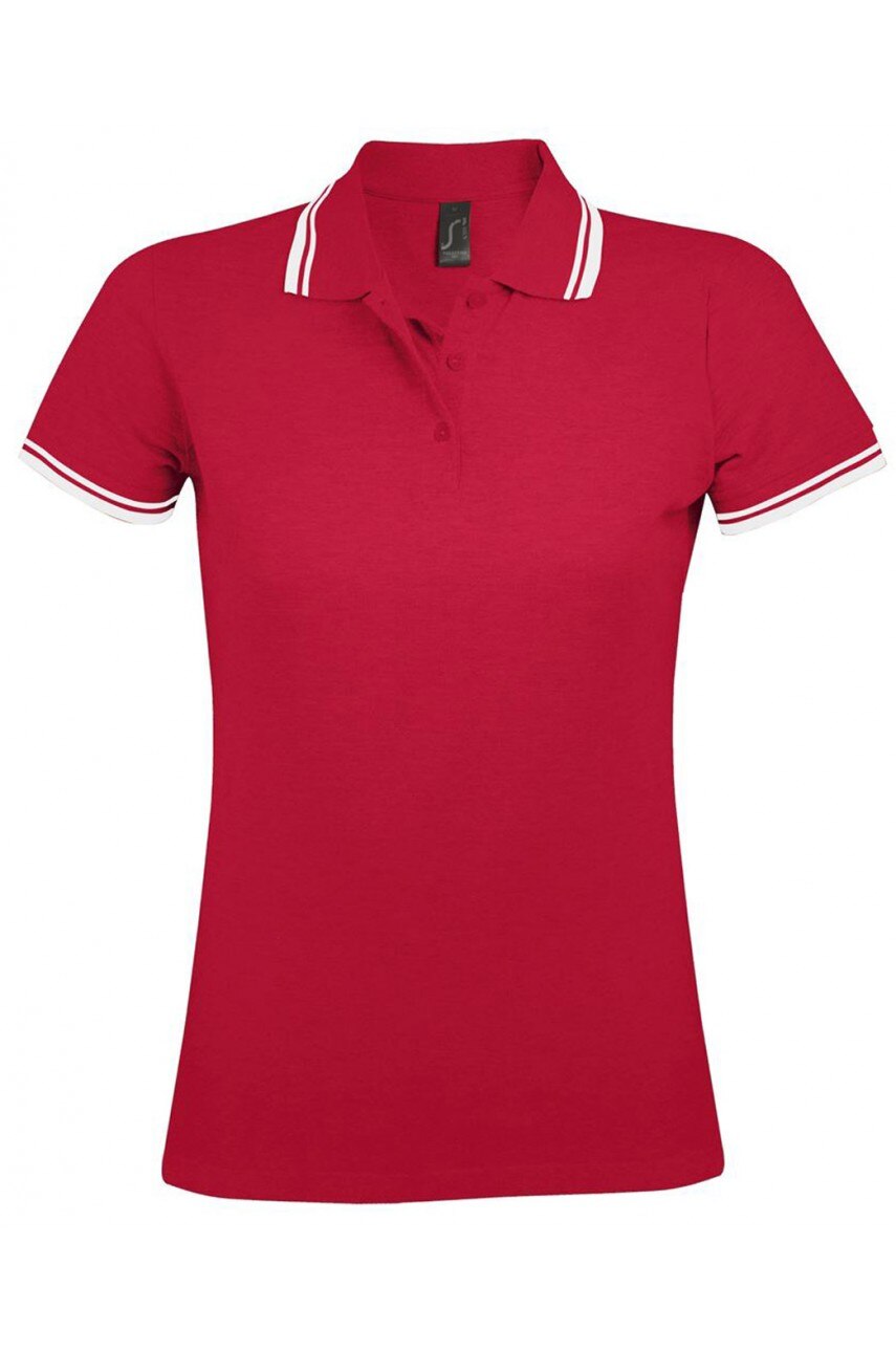 Tricou polo femei, bumbac, Sol's Pasadena, Rosu/Alb