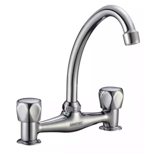 Baterie stativa cu rozeta Sanitec ERT-SN 0013, Dublu comanda, Finisaj cromat, Argintiu