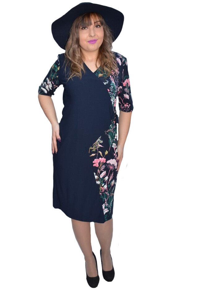 Rochie de ocazie Ingrida cu imprimeu floral in lateral,D&J Exclussive, Albastru