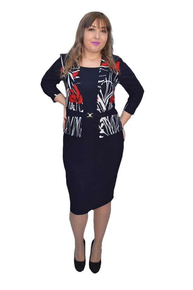 Rochie dama Herna cu imprimeu painted si accesoriu,D&J Exclussive, Albastru