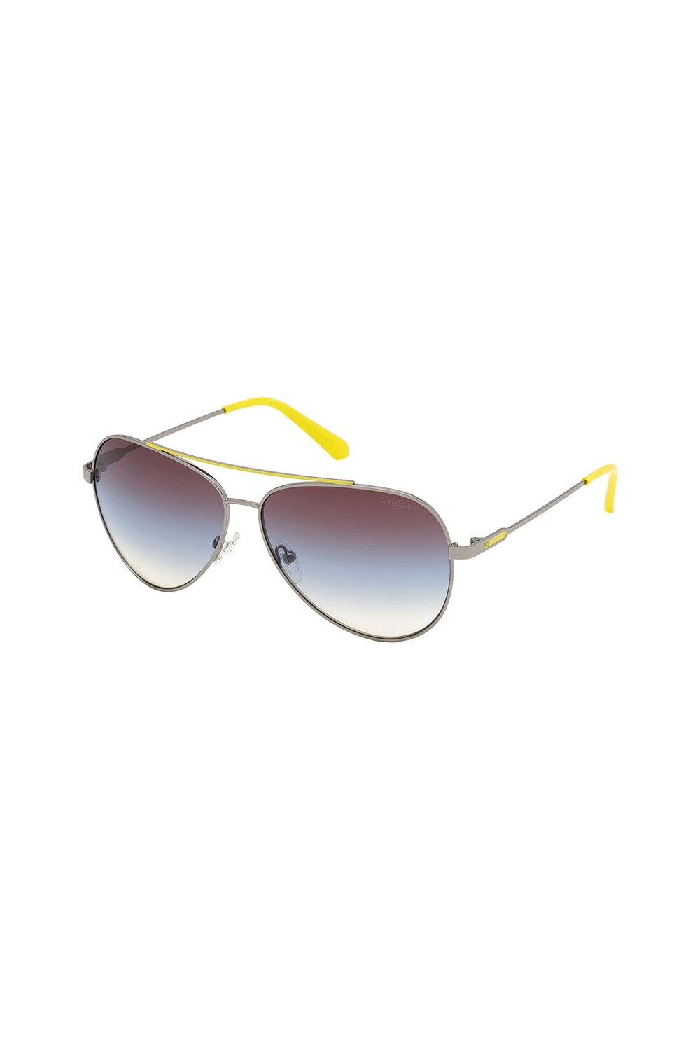 Guess, Ochelari de soare aviator cu lentile in degrade, Galben/Argintiu//Maro, 61-12-145 Standard