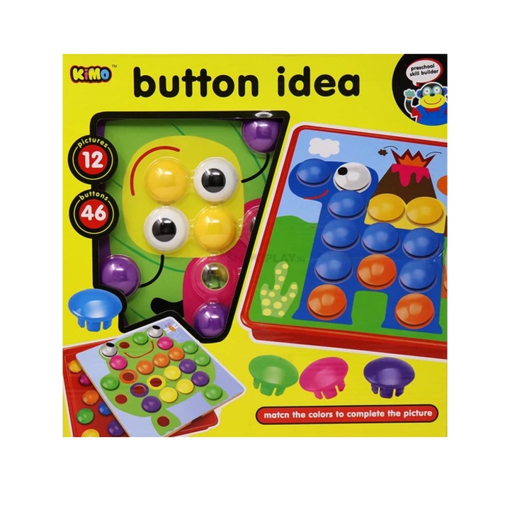 Joc Educational Button Idea AKU, cu 12 mozaicuri si 46 butoane colorate, pentru Copii si Adulti AK83299