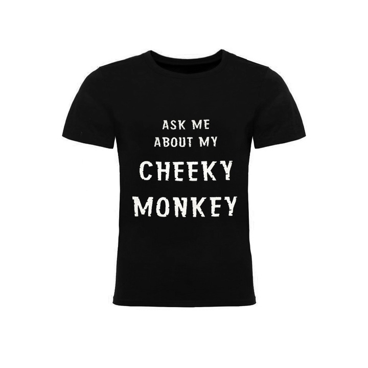 Tricou bumbac dublu imprimat "Cheeky Monkey" baieti, negru, marimea 128 cm, 7-8 ani