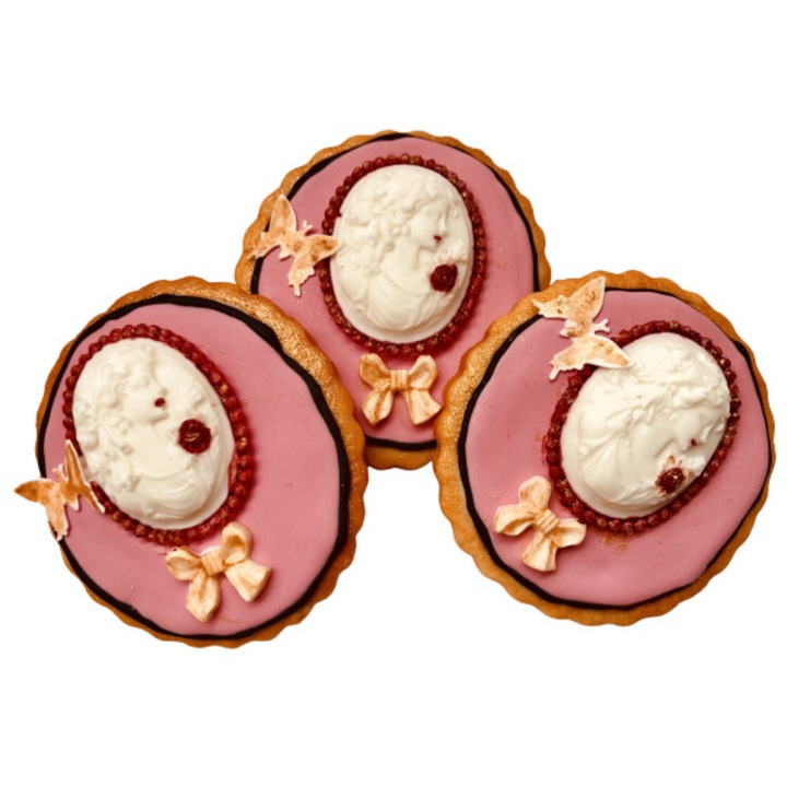 Set 12 marturii comestibile handmade, Fancycookie, rotund roz camee