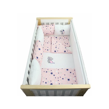 Lenjerie cu perne, 9 piese, ursulet cu biberon, roz, 120 x 60 cm Lenjerie cu perne, 9 piese, ursulet cu biberon, roz, 120 x 60 cm