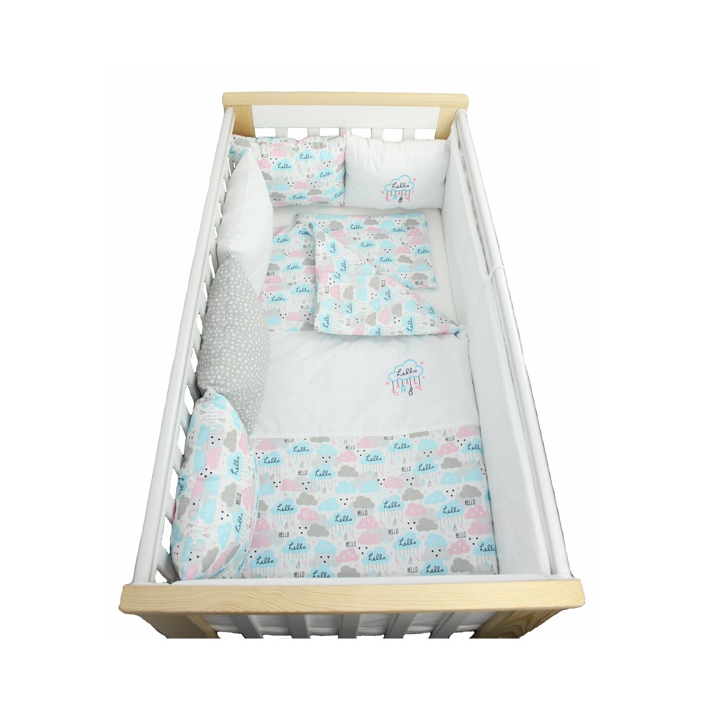 Lenjerie cu perne, 9 piese, Hello Baby, roz, 120 x 60 cm