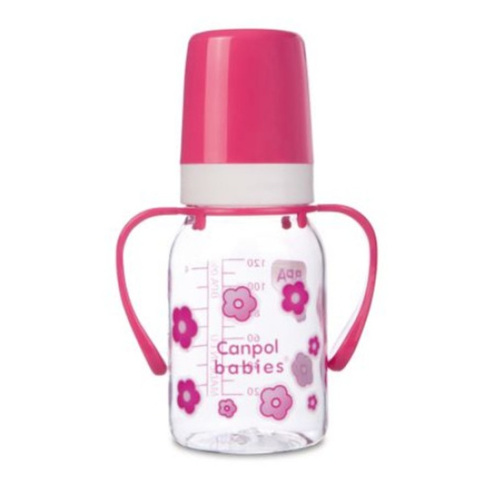 Biberon din polipropilena cu tetina din silicon 120 ml Canpol Babies 11/821, Roz 3+ luni