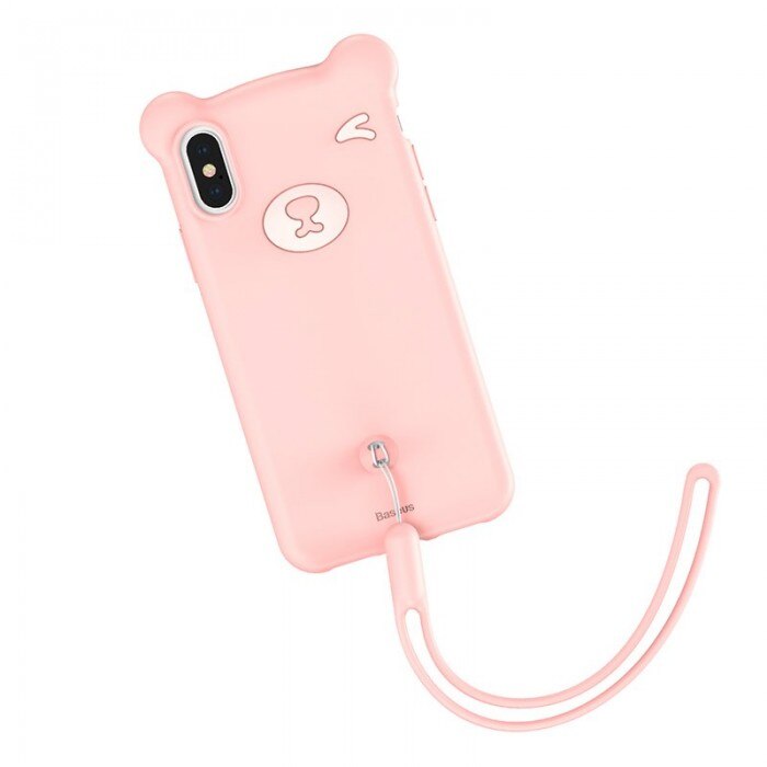 Husa de protectie, Baseus Bear, Flexible Gel Cover, iPhone XS, Roz
